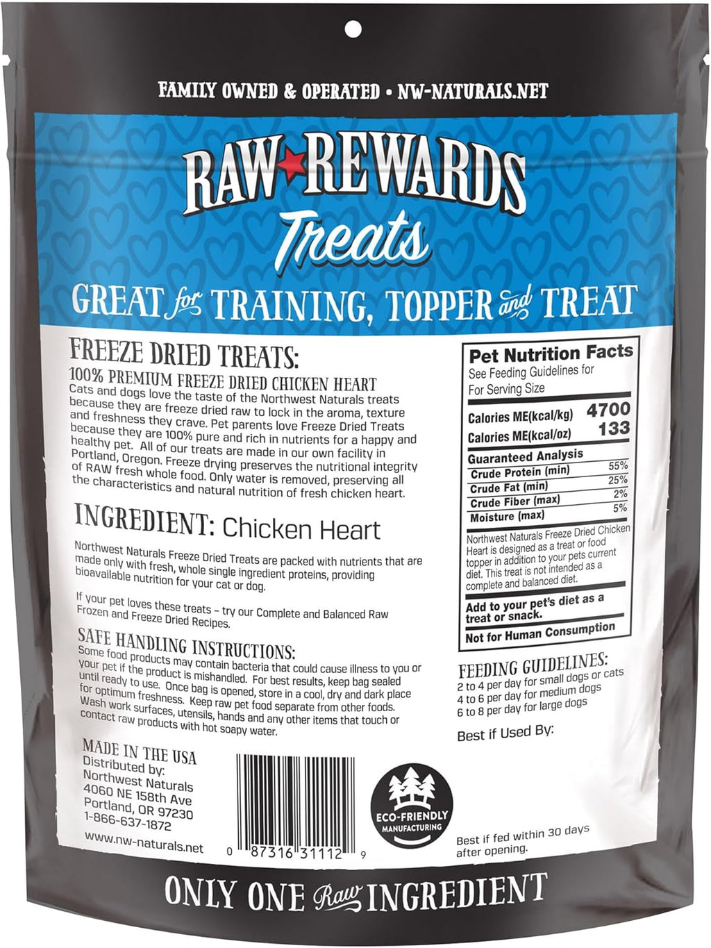 Northwest Naturals Raw Rewards Freeze-Dried Chicken Hearts