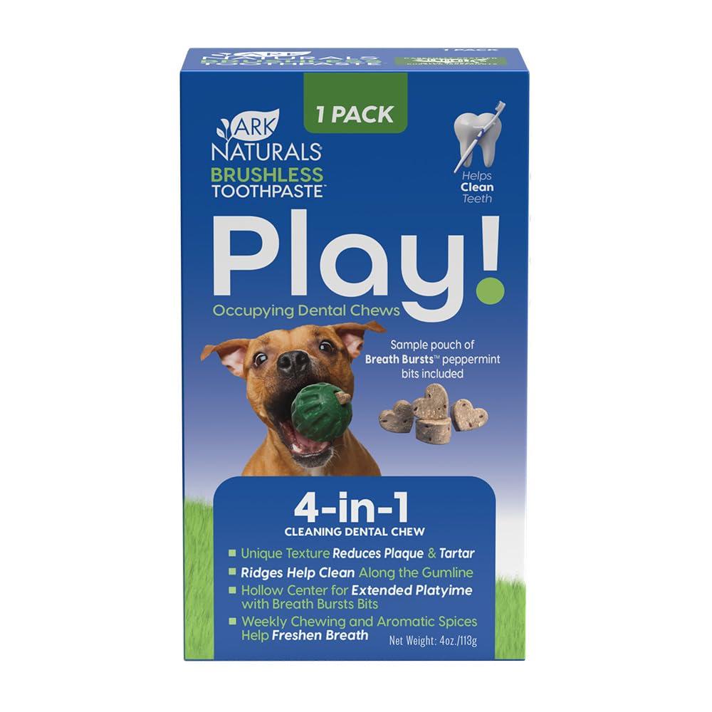 Ark Naturals Brushless Toothpaste Play! Dental Chew Ball for Dogs, 1-pk