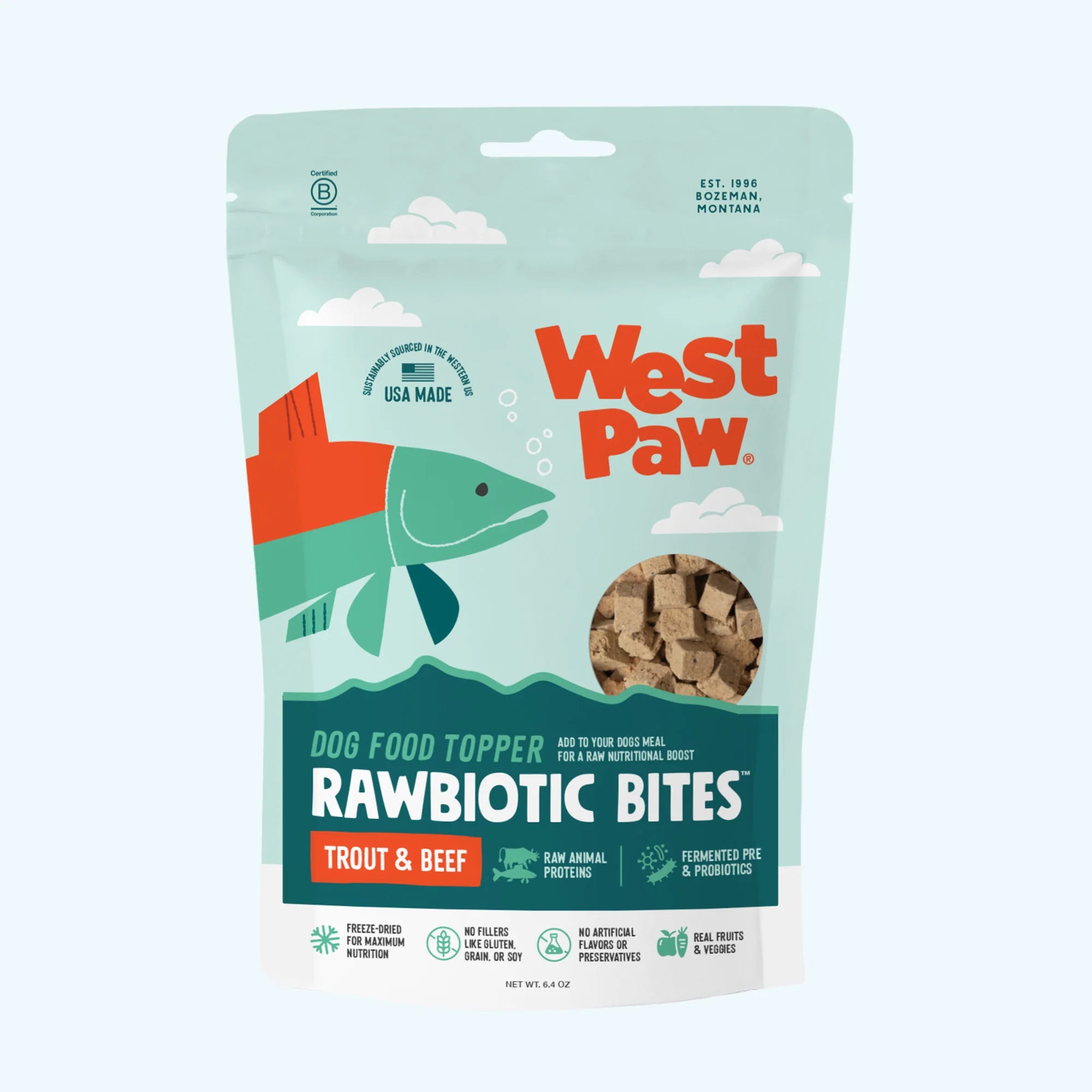 West Paw Rawbiotic Bites – Freeze-Dried Trout &amp; Beef Dog Food Topper