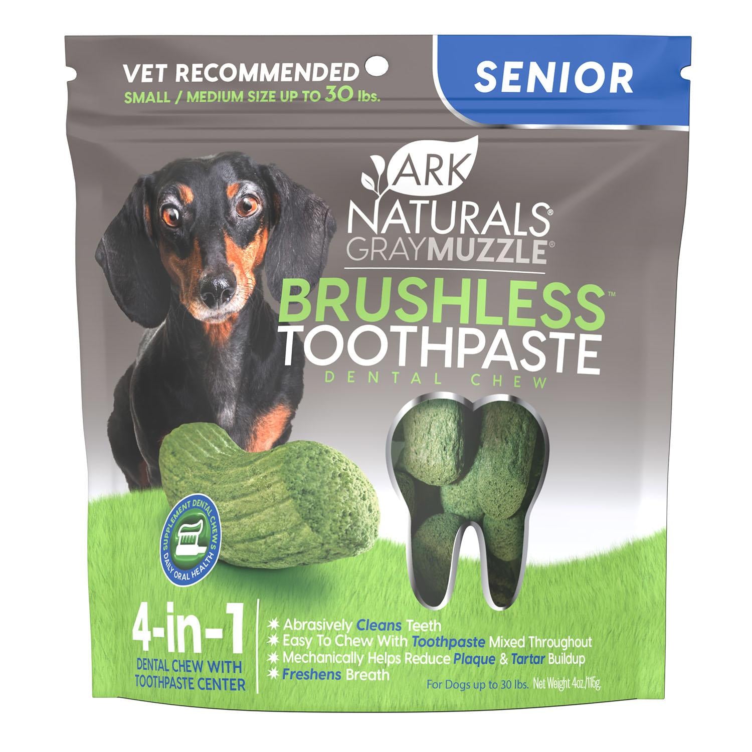 Ark Naturals Gray Muzzle Breath-Less Brushless Toothpaste Small to Medium Senior Dog Chews, 4.1-oz