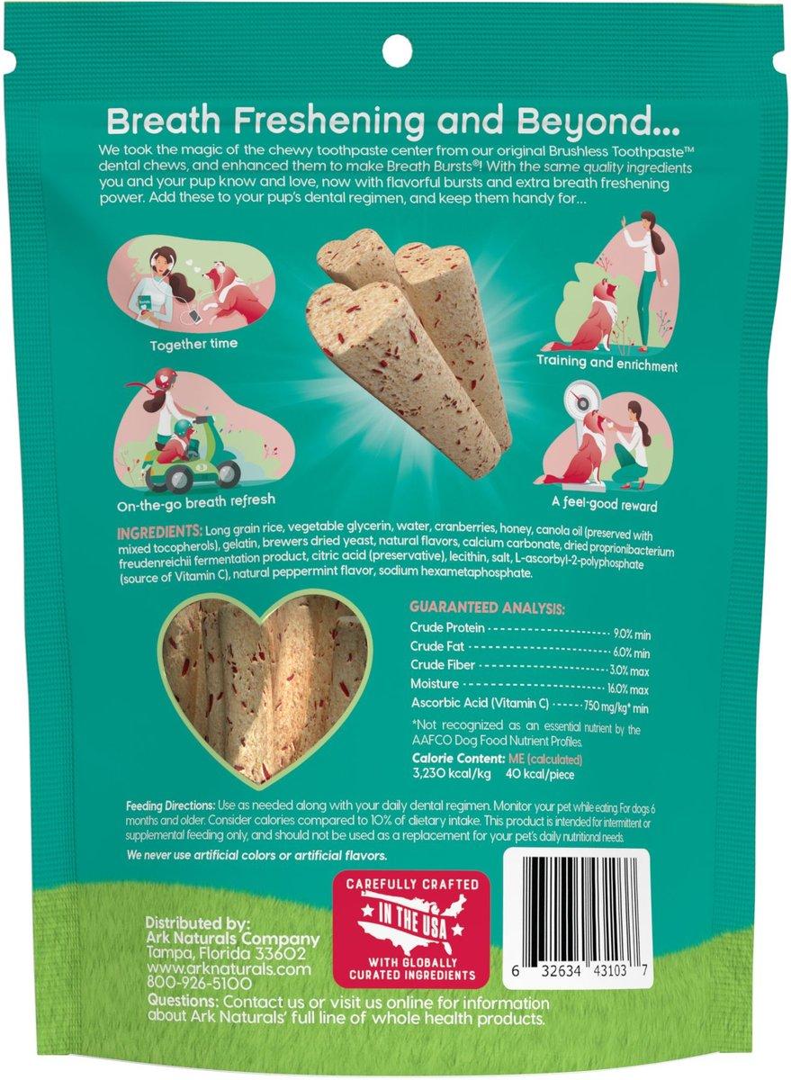 Ark Naturals Breath Bursts Peppermint Sticks Dental Dog Treats, 6-oz