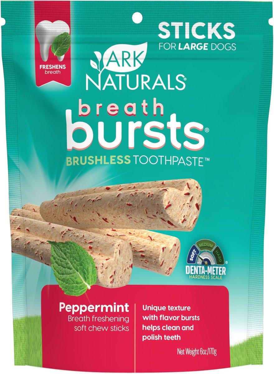 Ark Naturals Breath Bursts Peppermint Sticks Dental Dog Treats, 6-oz