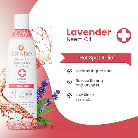 Aroma Paws Hot Spot Relief Allergen-Free Dog Shampoo & Conditioner, Lavender Neem, 13.5-oz bottle