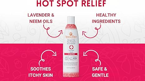 Aroma Paws Hot Spot Relief Allergen-Free Dog Shampoo & Conditioner, Lavender Neem, 13.5-oz bottle