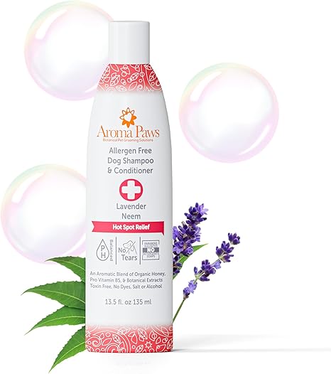 Aroma Paws Hot Spot Relief Allergen-Free Dog Shampoo & Conditioner, Lavender Neem, 13.5-oz bottle