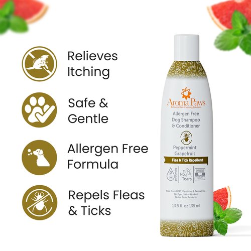 Aroma Paws Flea & Tick Repellent Allergen-Free Dog Shampoo & Conditioner, Peppermint Grapefruit, 13.5-oz bottle
