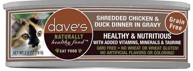 Dave's Pet Food Shredded Chicken & Duck Dinner in Gravy Wet Cat Food, 2.8-oz