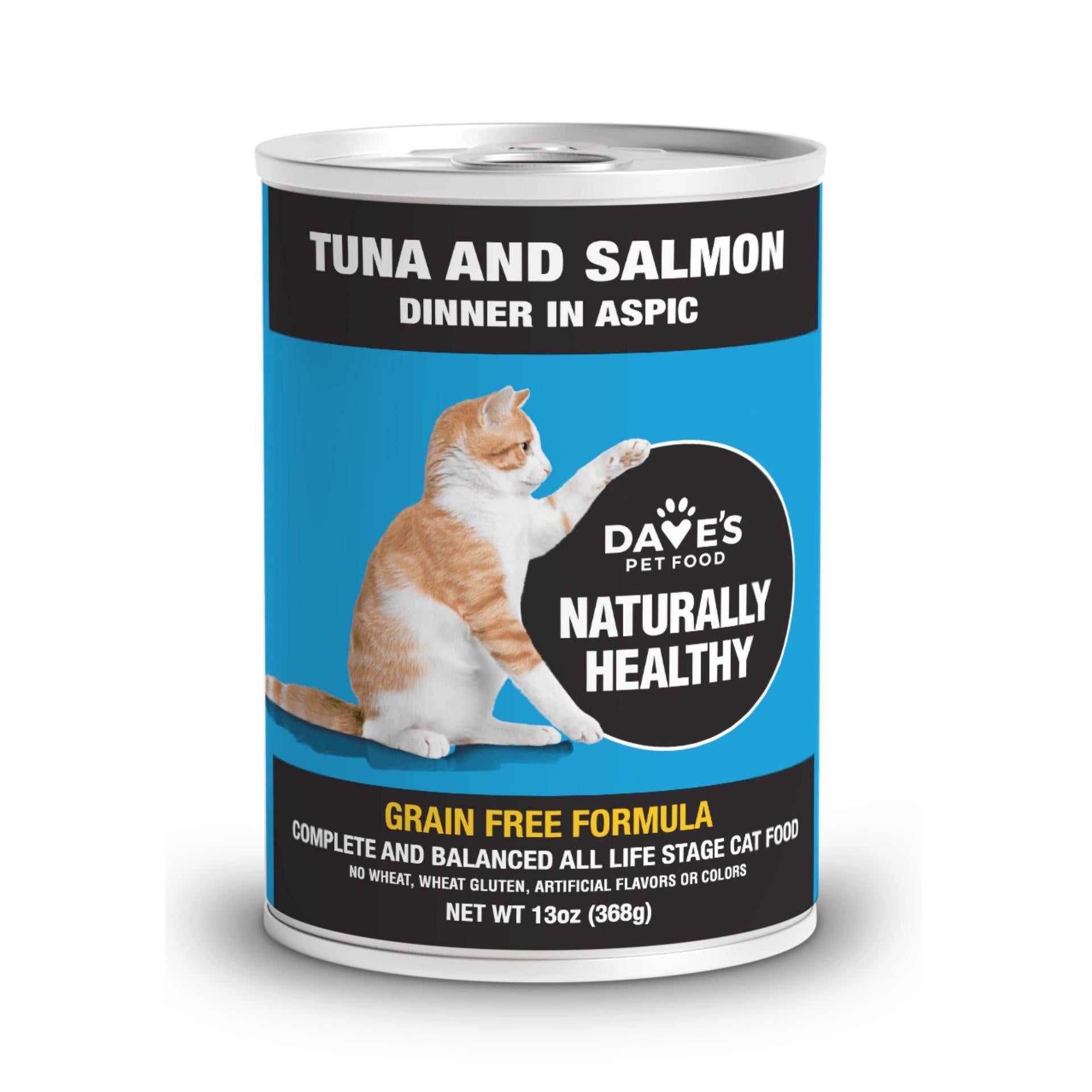 Dave's Pet Food Naturally Healthy Tuna & Salmon Dinner in Aspic Grain-Free Wet Cat Food Can, 13-oz
