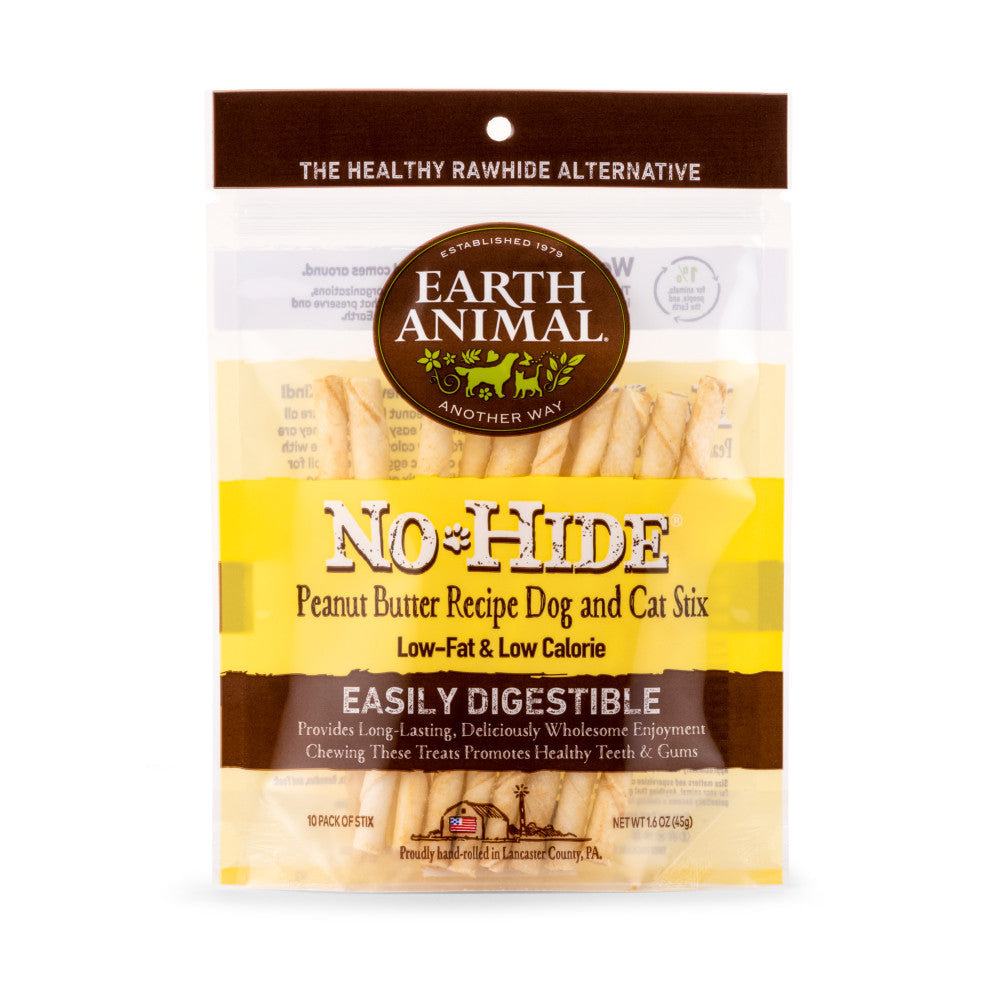 Earth Animal No-Hide Peanut Butter Stix Chew Dog Treat, 10-pack