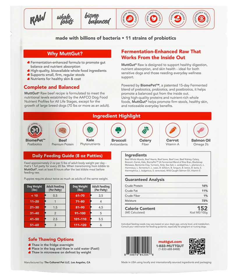 Mutt Gut Dog Microbiome Beef Raw Frozen Food