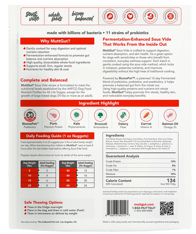Mutt Gut Dog Microbiome Pork Raw Frozen Food