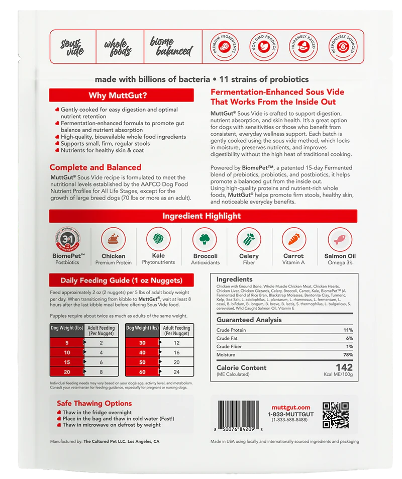 Mutt Gut Dog Microbiome Sous Vide Chicken Frozen Food