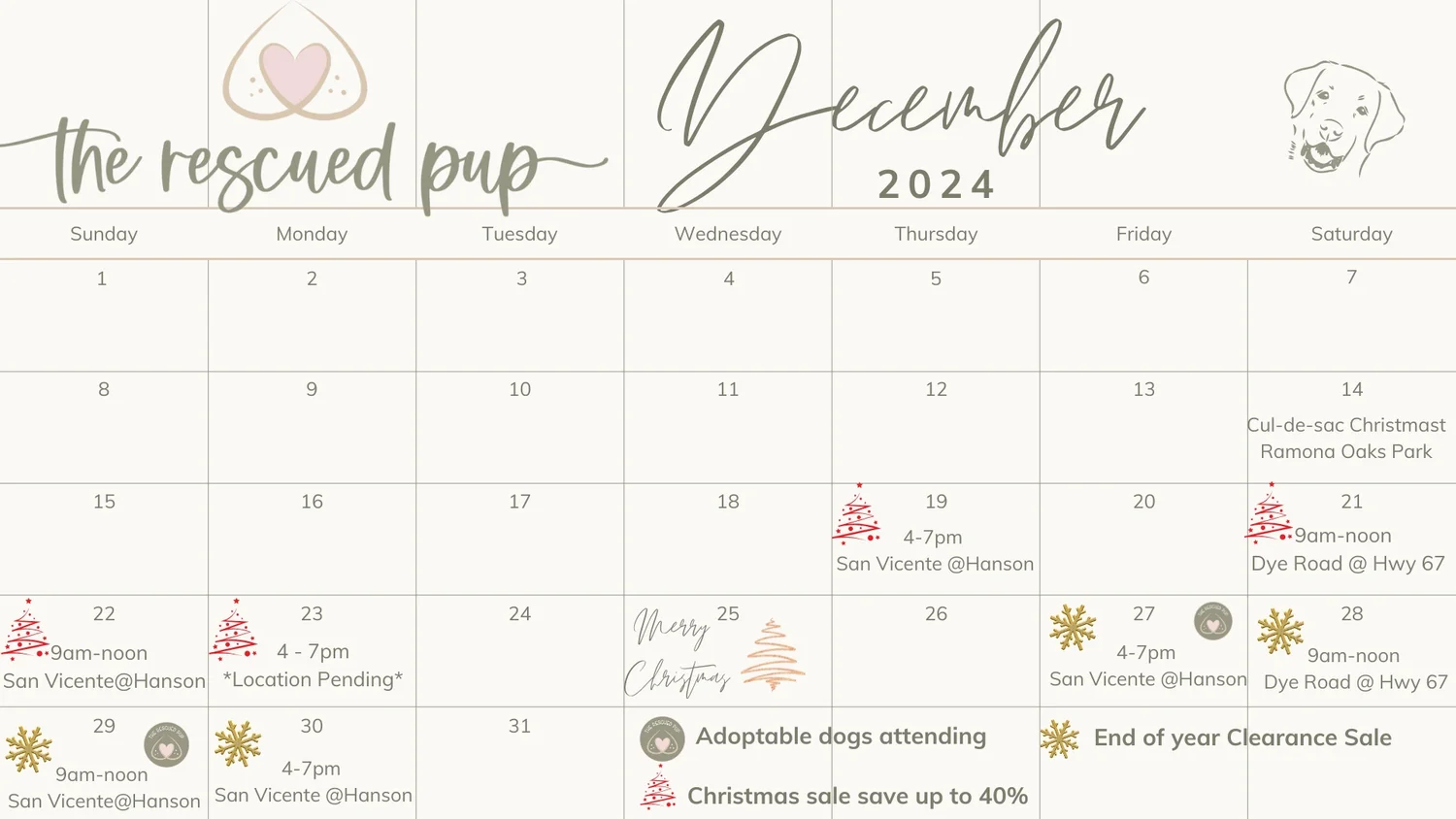 The Rescued Pup December schedule.